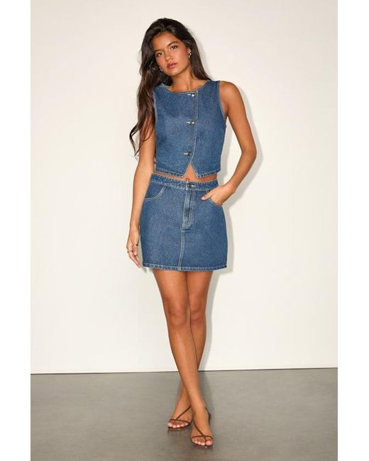 Lulus Blue Dayton Medium Wash Denim Mini Skirt