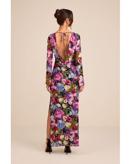Lulus Natural Merrit Multi Cowl Back Long Sleeve Maxi Dress