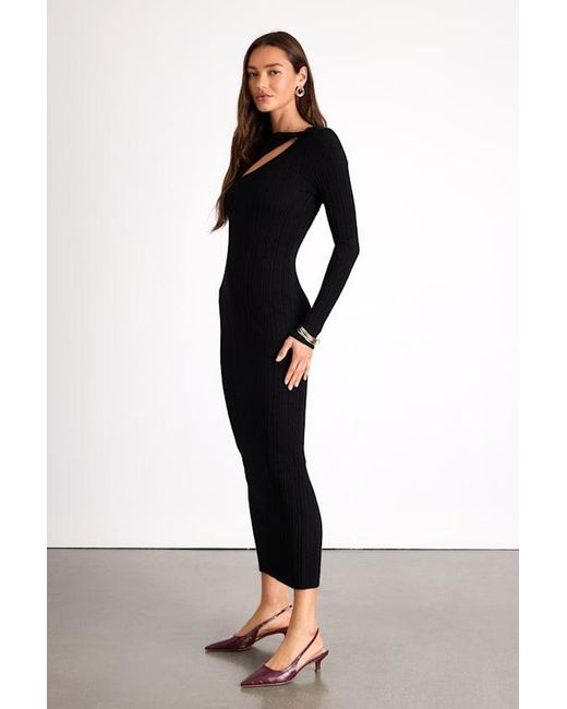 Lulus Black Mattea Ribbed Cutout Long Sleeve Sweater Midi Dress