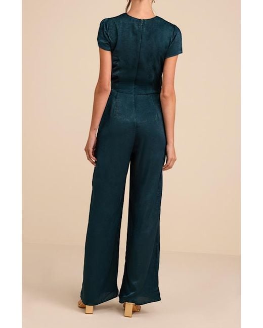 Lulus Blue Let Me Entertain You Satin Wide-Leg Jumpsuit