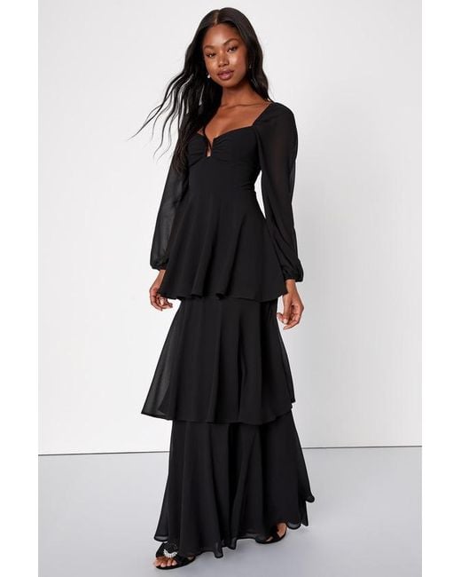 Lulus Black Tier To Enchant Long Sleeve Tiered Maxi Dress