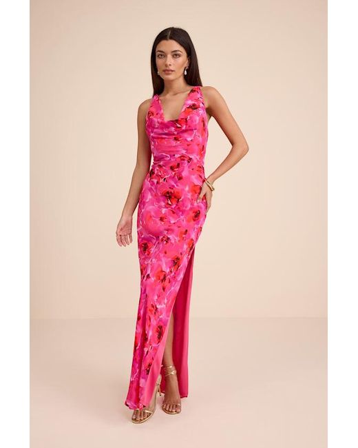 Lulus Pink Marlesa Floral Cowl Back Maxi Dress
