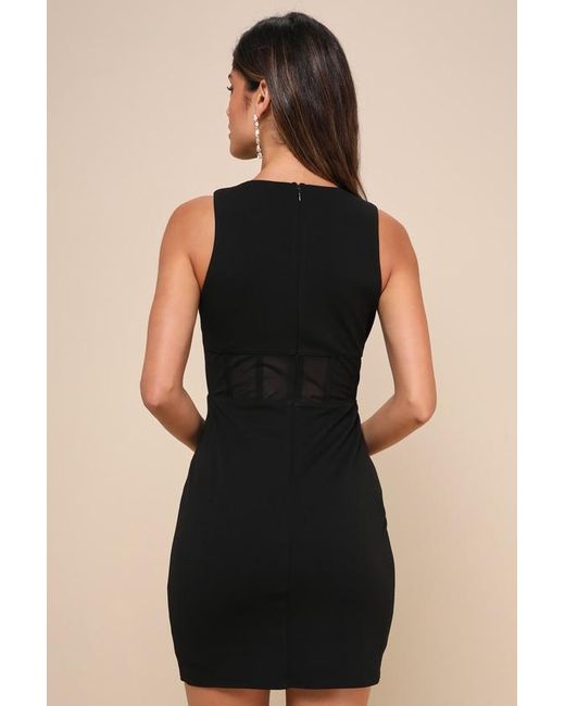 Lulus Black Attention-Getter Bodycon Sheer Panel Mini Dress