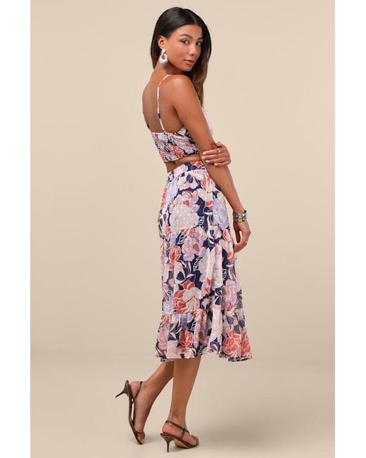 Lulus Brown Floating Through Flowers Multi Floral Two-Piece Midi Dress