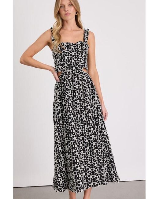 Lulus Black Myka Floral Embroidered Cutout Midi Dress