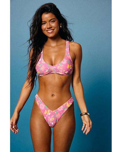 Lulus Pink Shore-Ly Yours Floral Bralette Bikini Top
