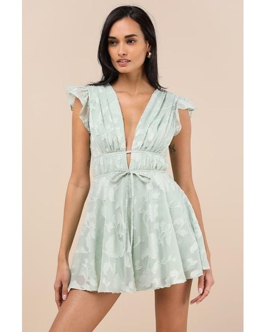 Lulus Green All About The Flowers Burnout Floral Ruffled Romper