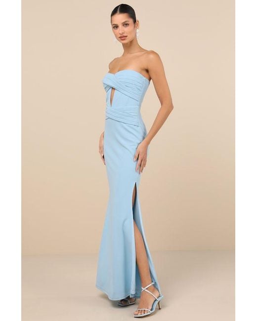 Lulus Blue Elegant Finesse Pleated Cutout Maxi Dress