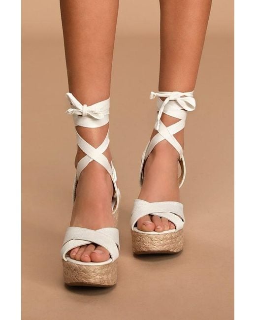 Lulus Brown Esme Lace-Up Espadrille Wedges