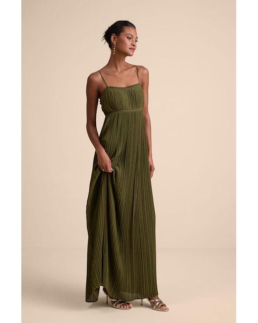 Lulus Natural Delina Plisse Chiffon Tie-Back Maxi Dress