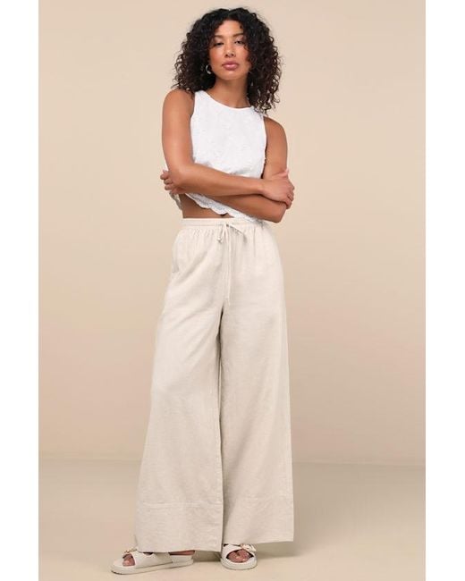 Lulus Natural Brisa Cuffed Wide-Leg Pants