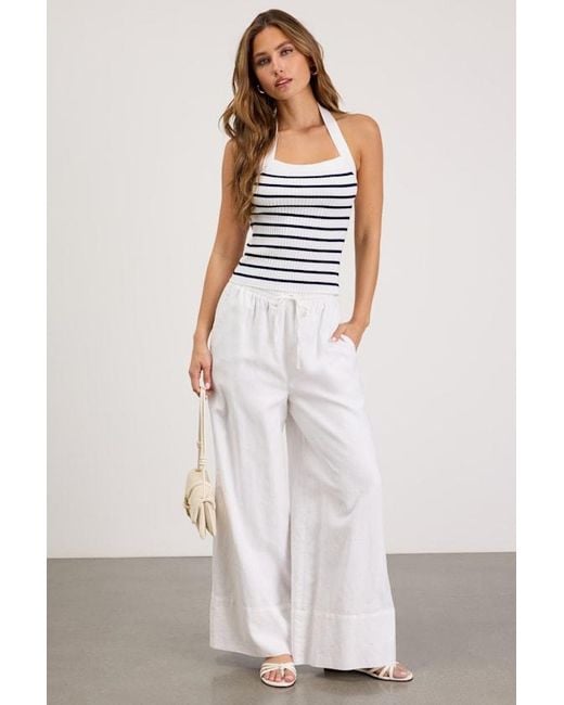 Lulus Blue Gisella Striped Ribbed Knit Halter Top