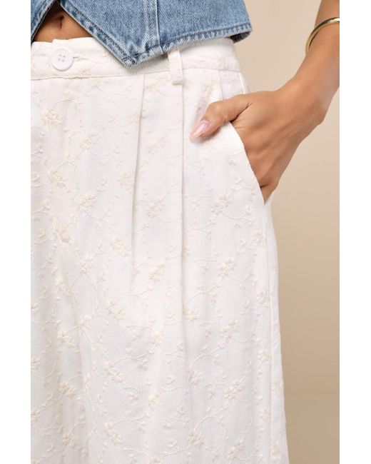 Lulus Natural Andrey Cream Floral Embroidered Straight-Leg Trouser Pants