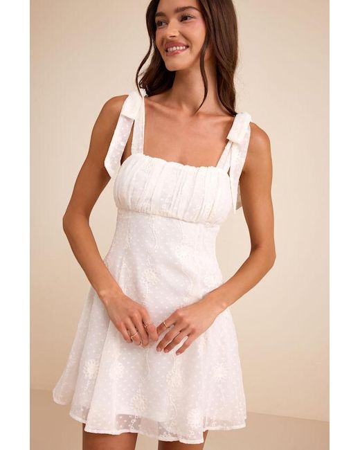 Lulus White Adorable Approach Floral Embroidered Tie-Strap Mini Dress