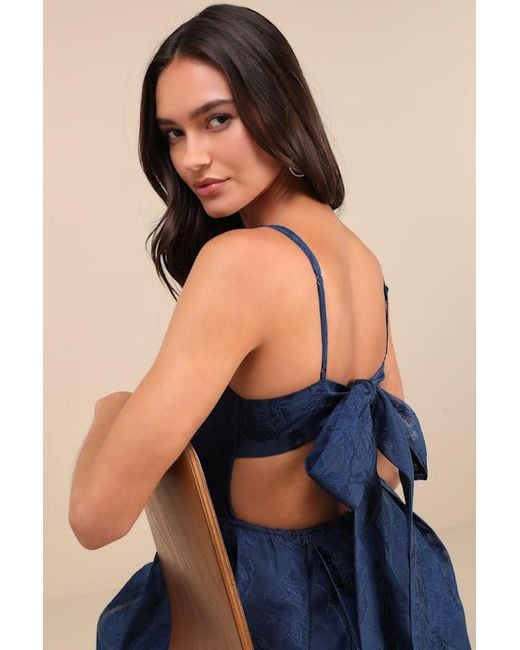Lulus Blue Perfected Aura Jacquard Tie-Back Maxi Dress With Pockets