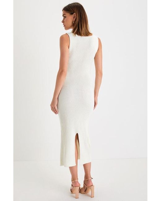 Lulus White Aesthetic Season Ribbed Two-Piece Dress & Cardigan Set