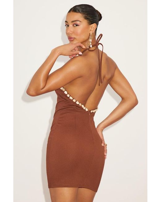 Lulus Brown Azeneth Shell Bodycon Halter Mini Dress