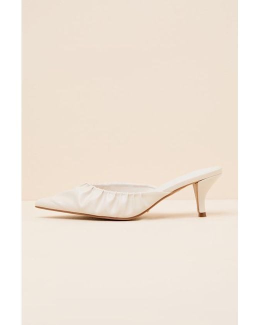 Billini Natural Eleanora Bone Ruched Kitten Heel Mule Pumps