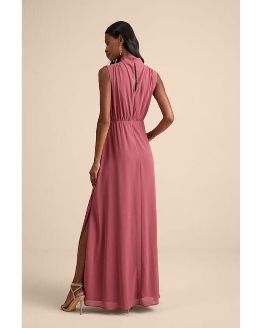 Lulus Red Classic Elegance Rusty Rose Sleeveless Mock Neck Maxi Dress