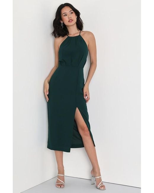 Lulus Blue Dreamy Date Night Emerald Sleeveless Midi Dress