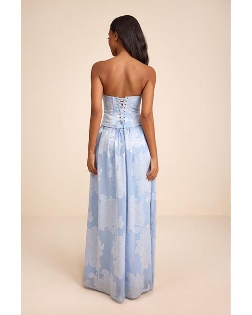 Lulus Blue Alanis Floral Burnout Lace-Up Maxi Dress