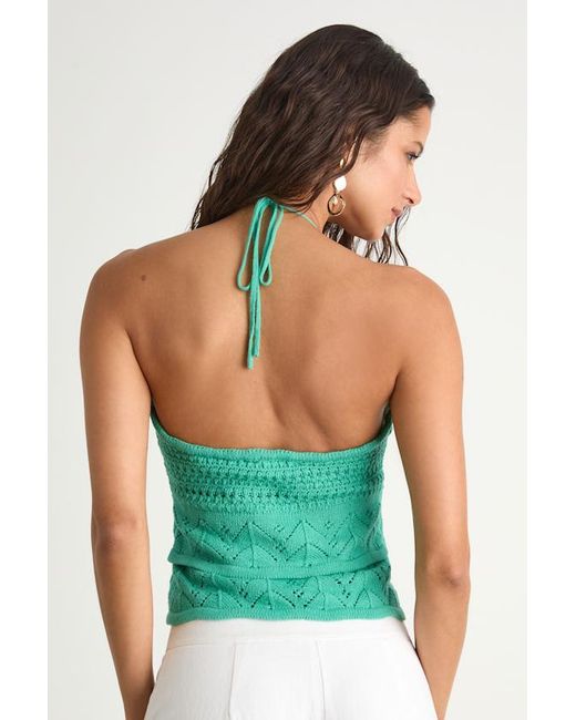 Lulus Green Linden Crochet Cutout Tiered Halter Top