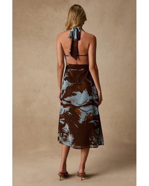 Lulus Brown Liyana And Abstract Print Halter Midi Dress