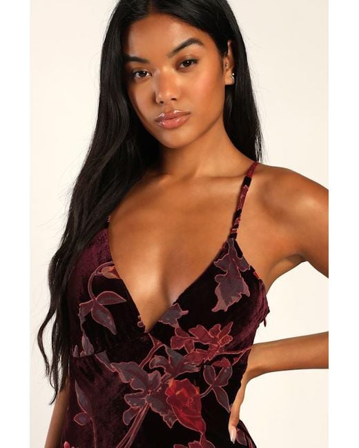 Lulus Brown Divine Allure Floral Burnout Velvet Midi Dress