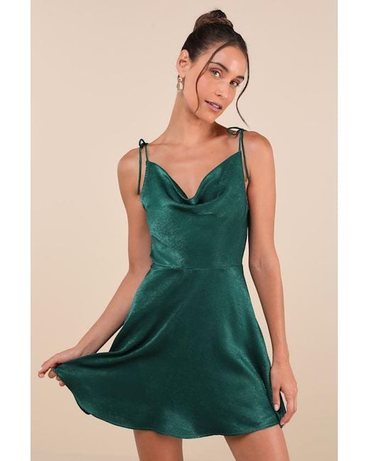 Lulus Green Party With Prosecco Satin Tie-Back Mini Dress