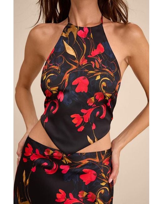 Lulus Natural Jules Multi Floral Satin Two-Piece Midi Dress