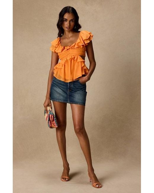 Lulus Orange Lilo Ruffled Cutout Top
