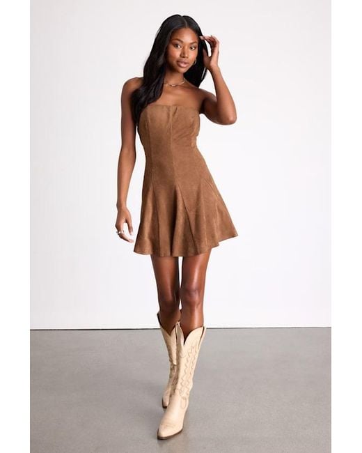 Lulus Brown Andrada Suede Strapless Mini Dress