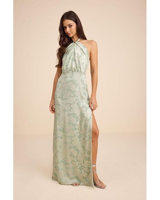 Lulus Natural Indra Sage Floral Burnout Backless Maxi Dress