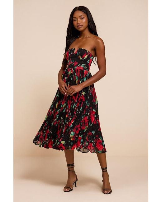 Lulus Black Renna Multi Abstract Strapless Midi Dress