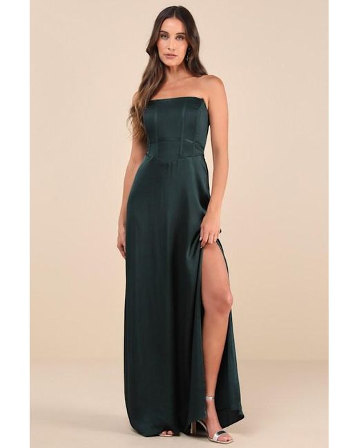 Lulus Black Extraordinary Presence Satin Strapless Maxi Dress