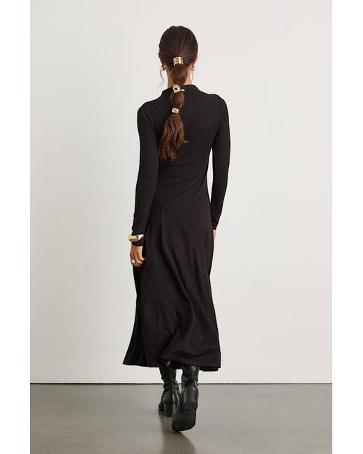 Lulus Black Corinne Jersey Knit Mock Neck Midi Dress