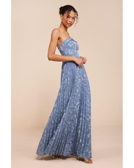 Lulus Blue Elysium Floral Burnout Strapless Maxi Dress