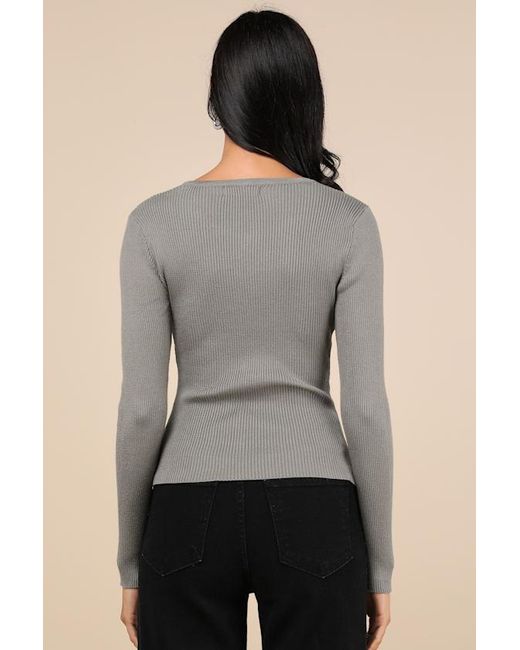 Lulus Gray Intriguing Favorite Lace-Up Sweater Top