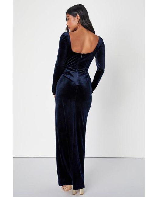 Lulus Forever Sensational Velvet Long Sleeve Maxi Dress in Blue | Lyst UK