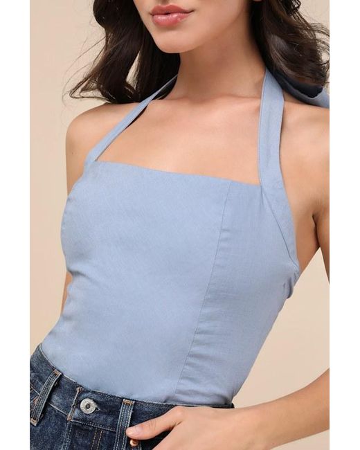 Lulus Blue Maebyn Halter Crop Top