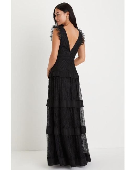 Lulus Black Marvelous Darling Lace Ruffled Tiered Maxi Dress