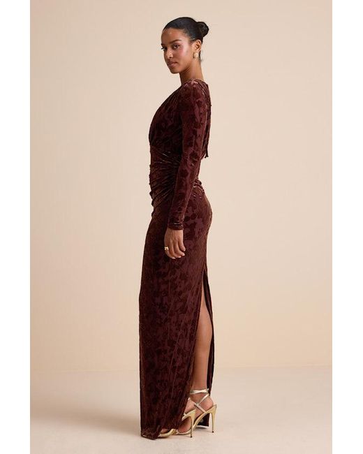 Lulus Brown Patricia Velvet Burnout Long Sleeve Maxi Dress