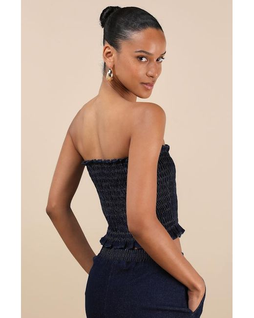 Lulus Black Diantha Smocked Strapless Crop Top