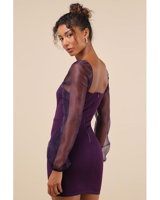 Lulus Sophisticated Aura Long Sleeve Bodycon Mini Dress in Purple | Lyst UK