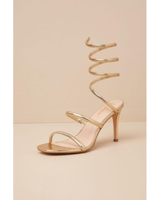 Lulus Pink Gerogette Metallic High Heel Ankle Wrap Sandals