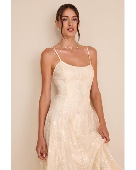 Lulus Natural Elfrieda Cream Floral Embroidered Sleeveless Midi Dress