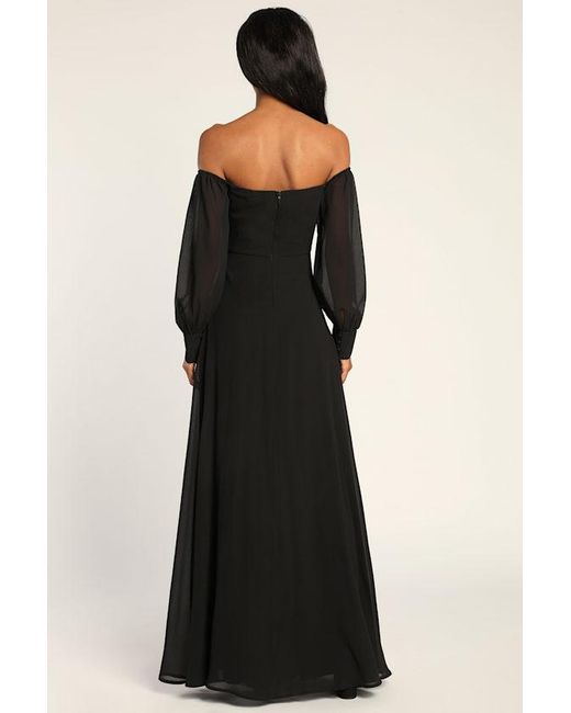 Lulus Black Feel The Romance Off-The-Shoulder Maxi Dress