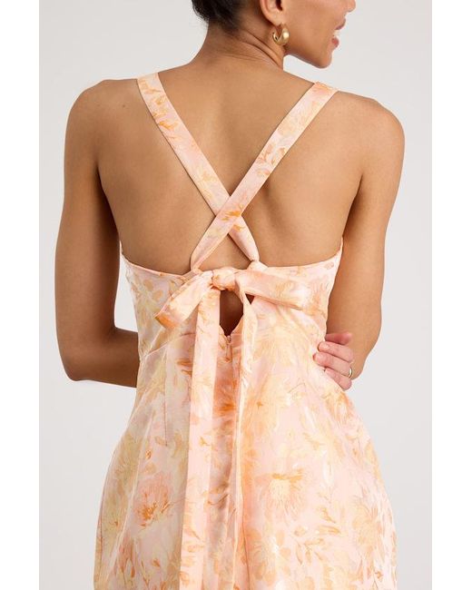 Lulus Natural Belen Peal Floral Jacquard Tie-Back Mini Dress