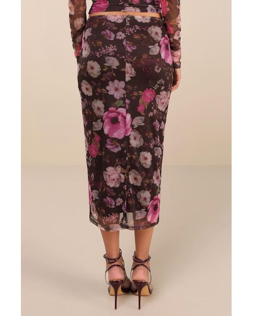 Lulus Pink Unforgettably Sweet Floral Print Mesh High-Rise Midi Skirt