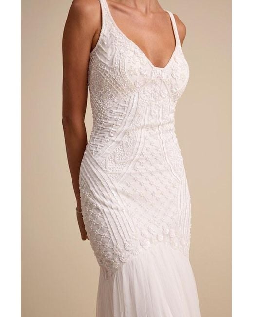 Lulus Natural Kentworth Sequin Beaded Scoop Back Maxi Dress